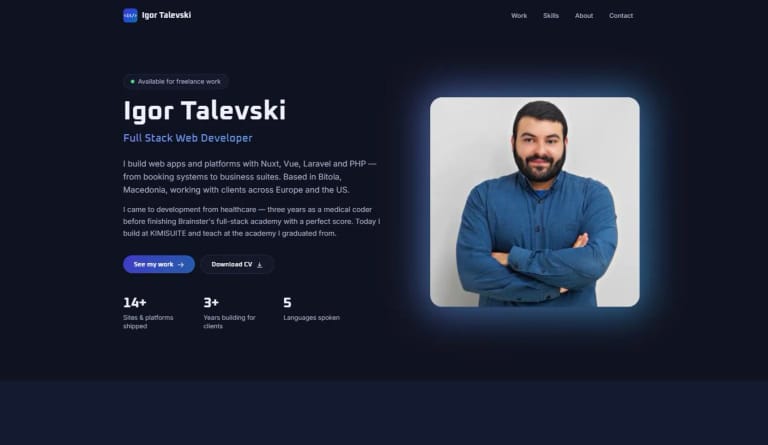 igortalevski.com — screenshot of the site built by Igor Talevski